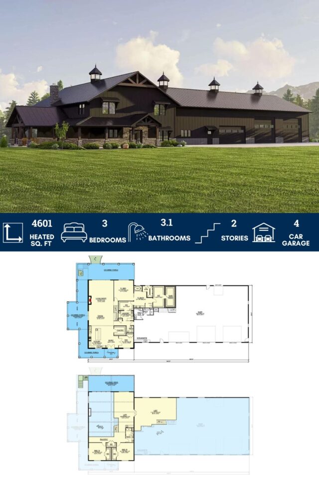 Barndo Style House Plan With Massive Car Garage With Lofts