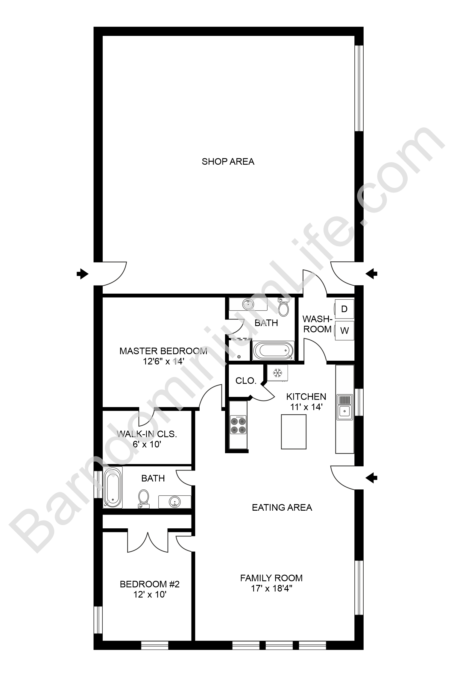 2 Bedroom Barndominium Floor Plans