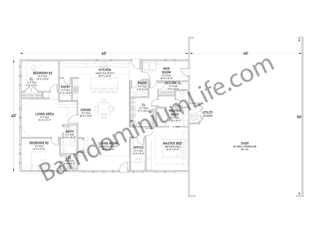 40x60 barndominium floor plan