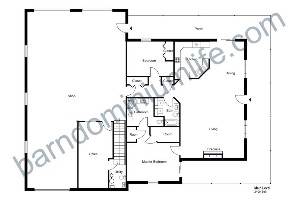 40x60 barndominium floor plan with shop