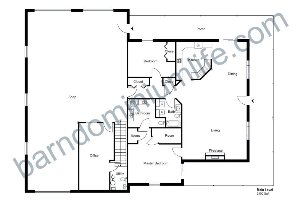 floor plan for 40x60 barndominium with shop