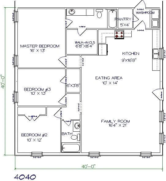 40x40 barndominium floor plan