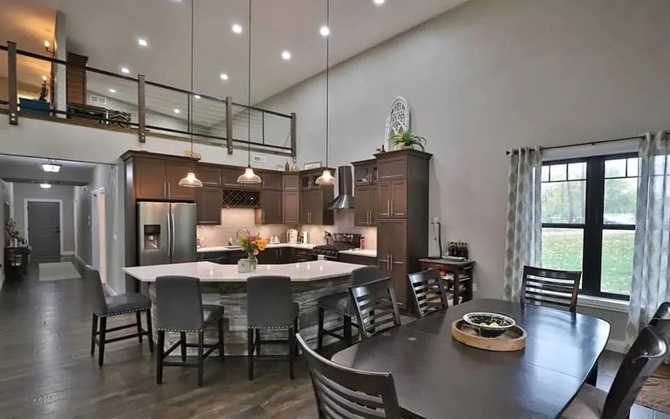 barndominium kitchen and dining area