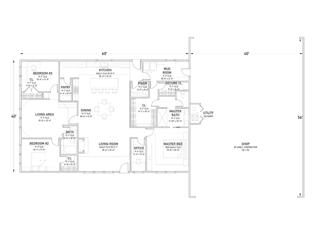 Barndominium Floor Plan with RV Garage
