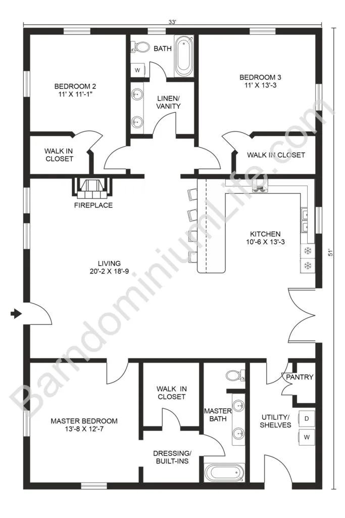 open concept barndominium floor plans with 3 bedrooms