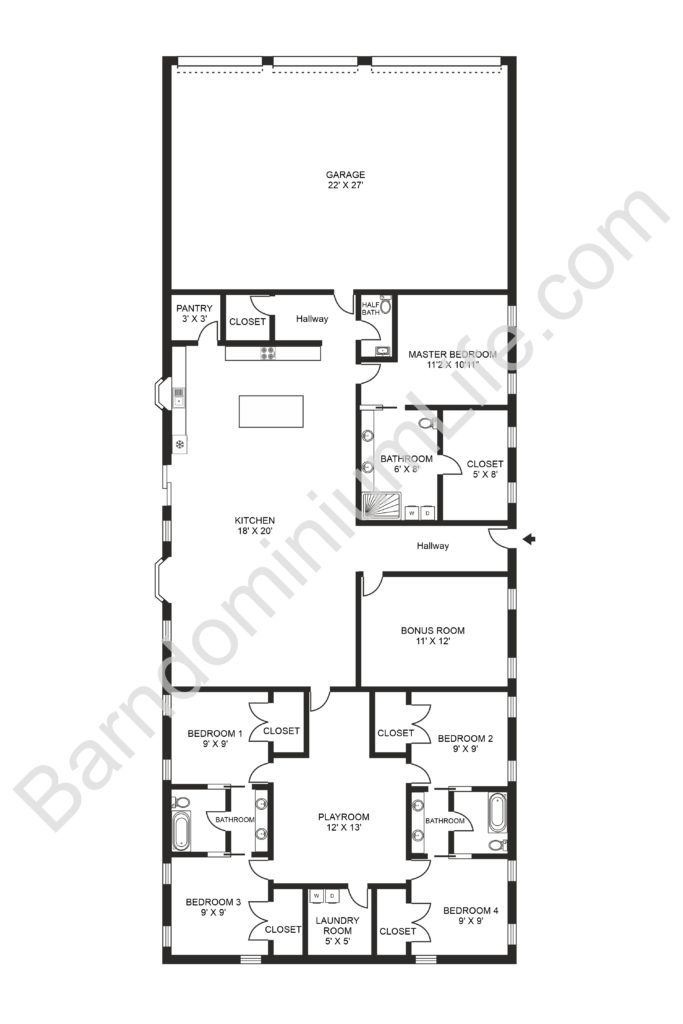 4 Bedroom Barndominium Floor Plans With, House Plans With All Bedrooms Together
