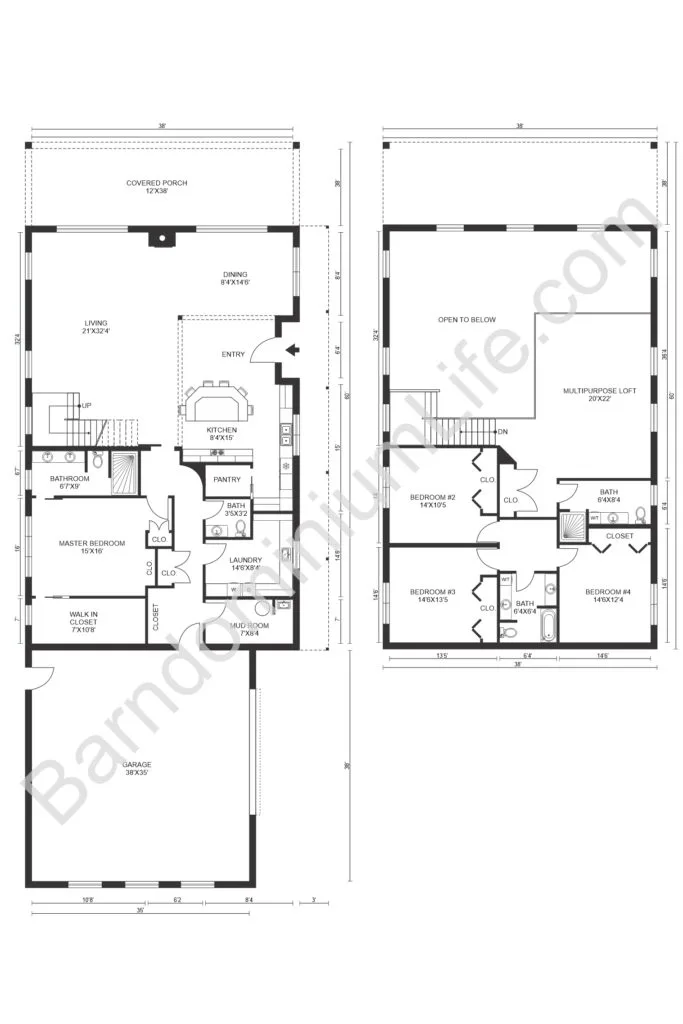 five bedroom barndominium floor plan with loft