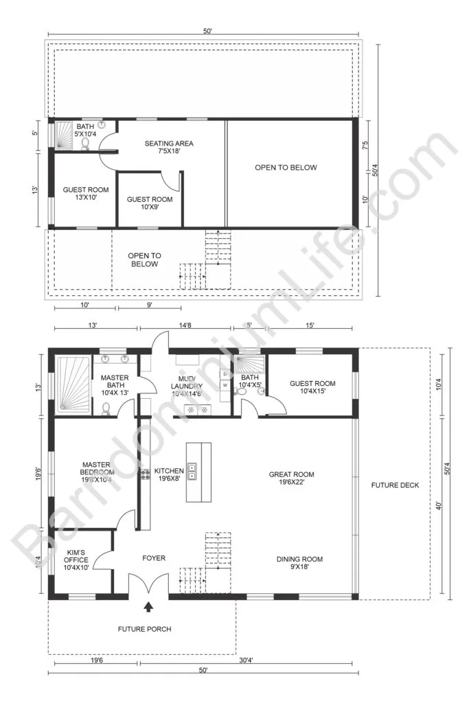 four bedroom barndominium floor plan with loft
