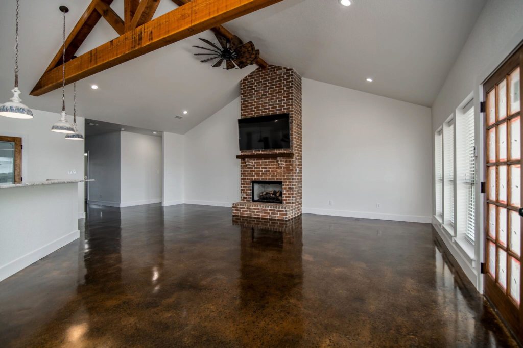Rhome Texas Barndominium Open concept shot with fireplace