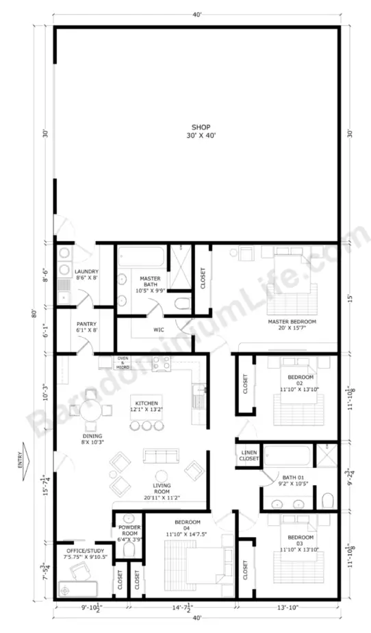 Barndominium-Floor-Plans-With-Shop-Open-Concept-with-Office