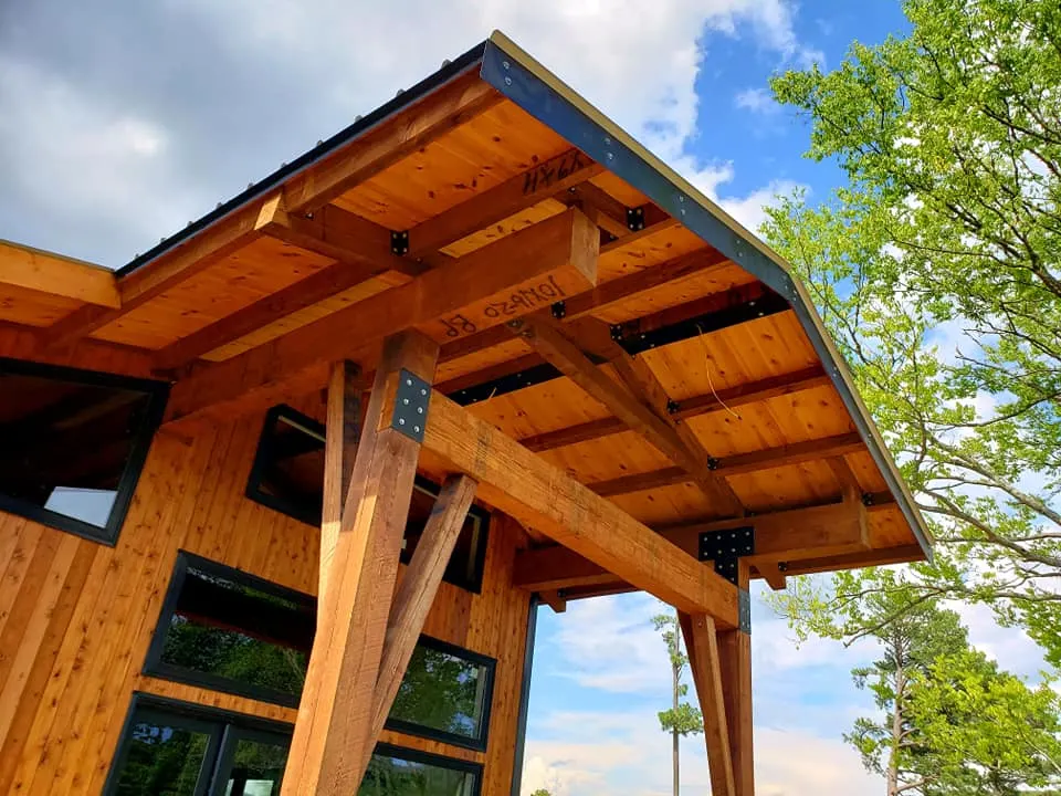 Pine wood beams and posts