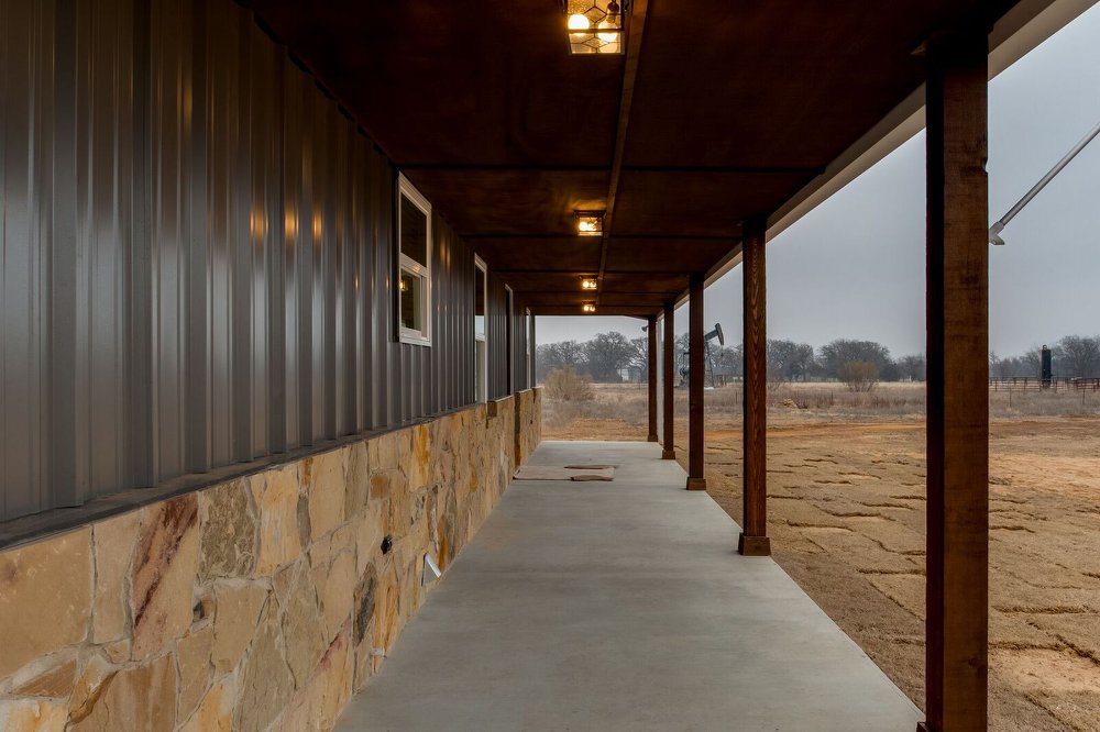 Grey Barndominium Front Porch