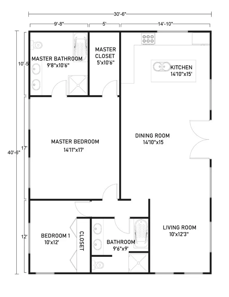 30x40 Barndominium Floor Plans for Small Family