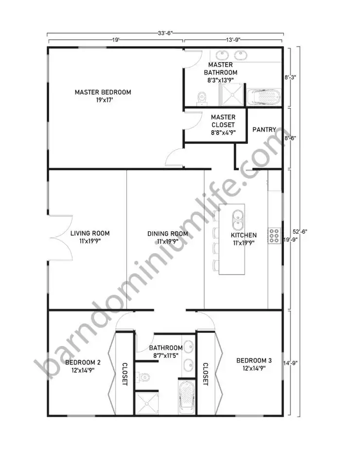 Single Story Barndominium Floor Plans With Master’s Suite