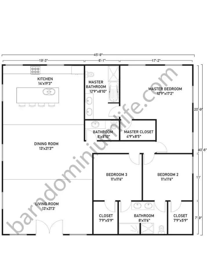 Single Story Barndominium Floor Plans Square Design