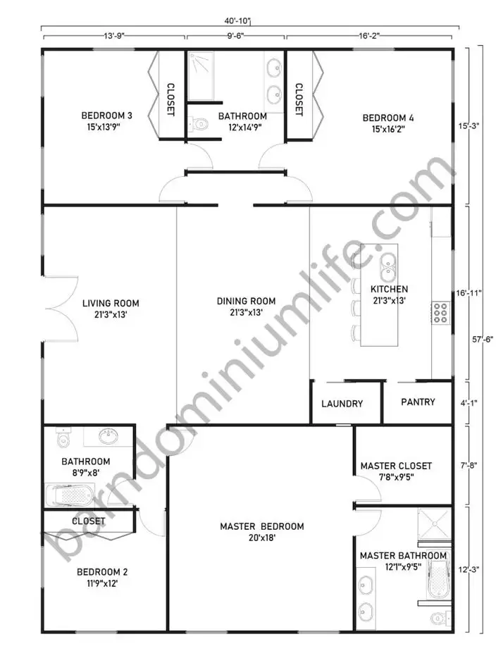 Single Story Barndominium Floor Plans With Master’s Suite and 3 Bedrooms