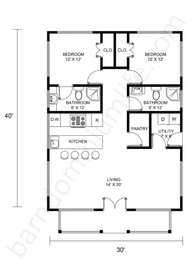 30x40 Barndominium Floor Plans Open Concept