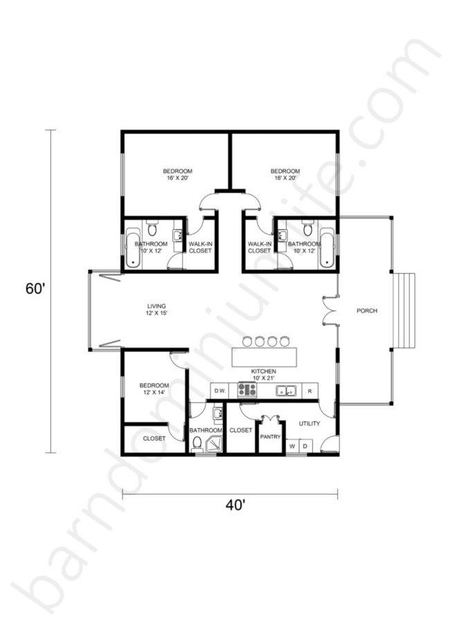Single Story Barndominium Floor Plans, One Story Open Concept Floor Plans
