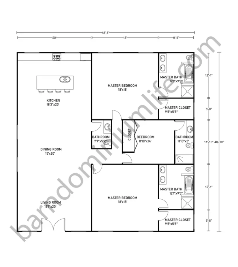 Barndominium Floor Plans With 2 Master Suites For Small Family