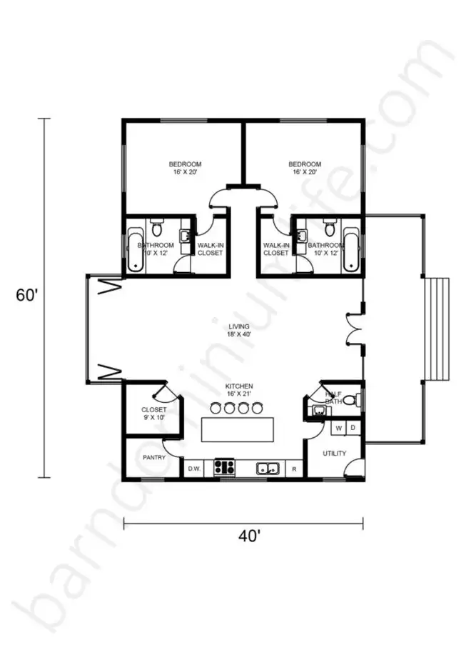 Barndominium Floor Plans With 2 Master Suites Side By Side  Open Concept