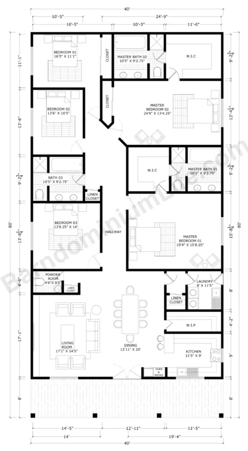 Barndominium Floor Plans 80x80 With 2 Master Suites And 3 Bedrooms