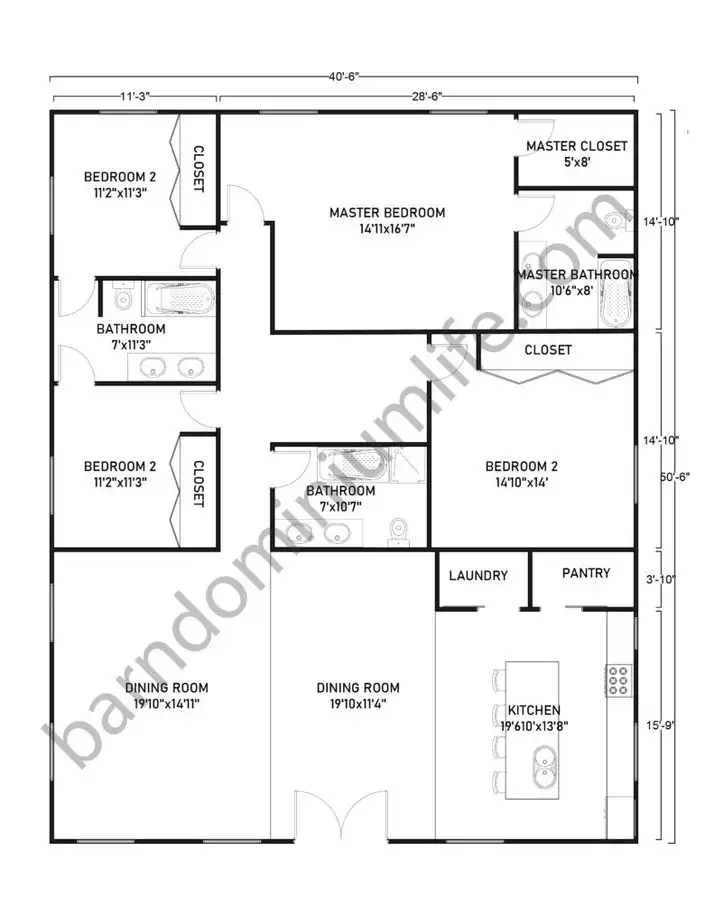 40x50 Barndominium Floor Plans for Large Families
