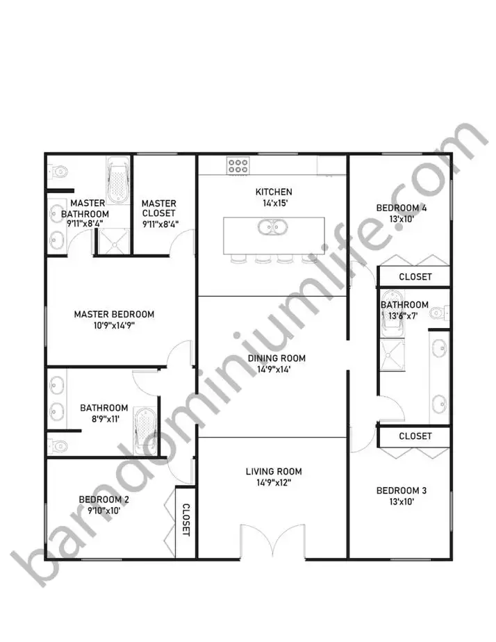 40x40 Barndominium Floor Plans for Large Families