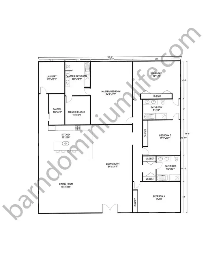 60x60 Barndominium Floor Plans for Large Families
