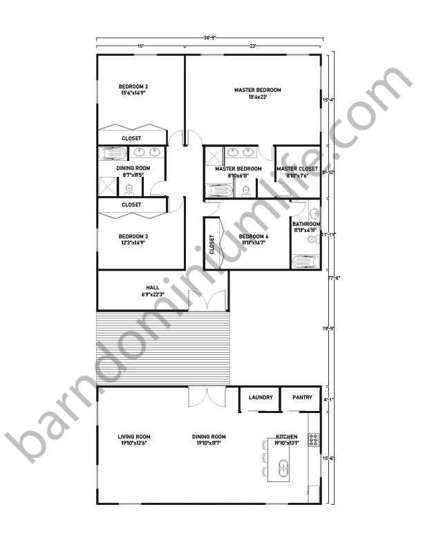 Barndominium Floor Plans with Breezeway, Master Suite, and 3 Bedrooms