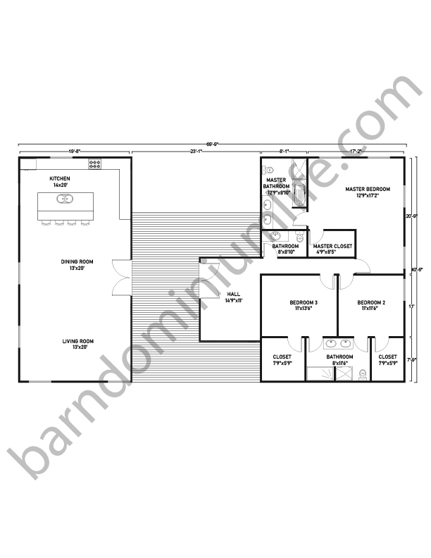 Barndominium Floor Plans with Breezeway, Master Suite, and 2 Bedrooms
