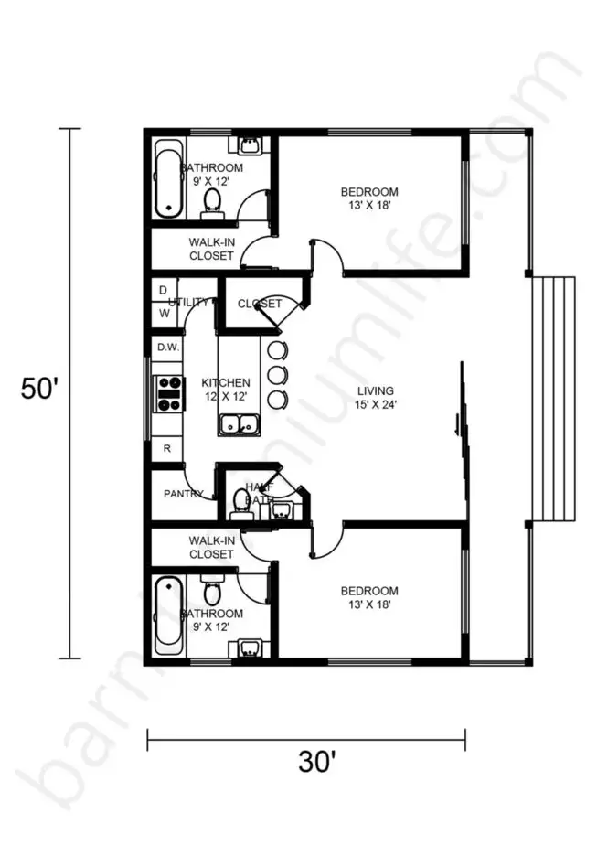 Floor plan with two master suites on the main floor.