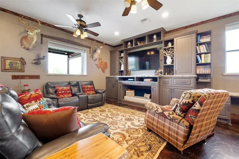 Living room with built-in cabinetry