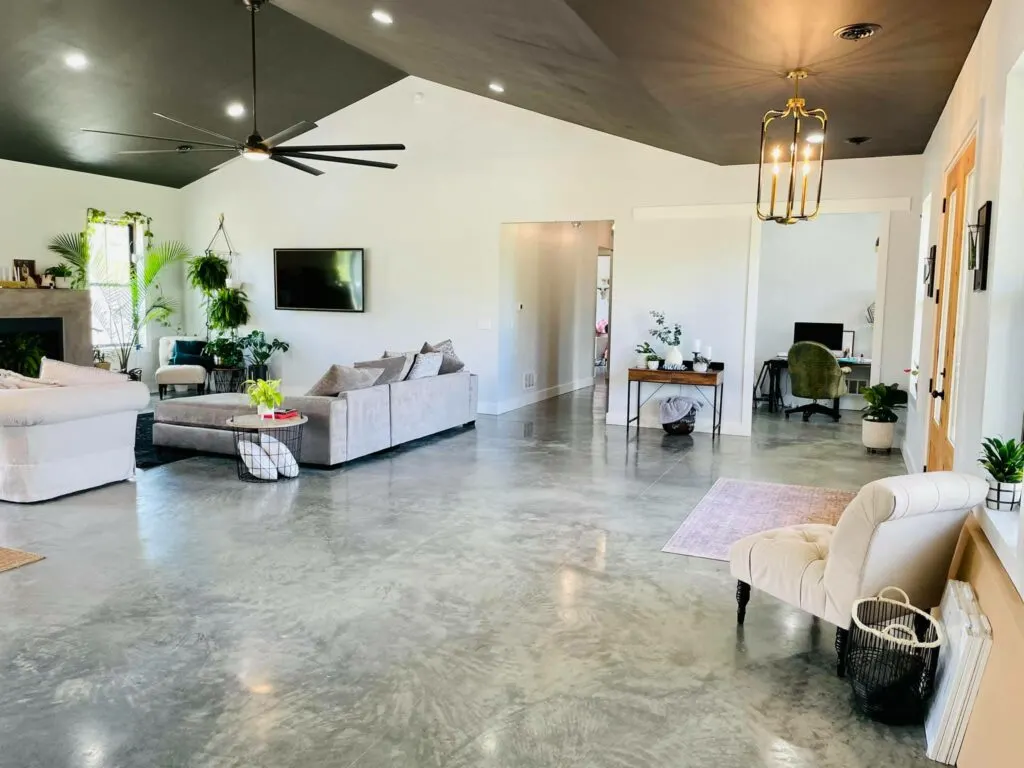 Living space with sealed concrete floors