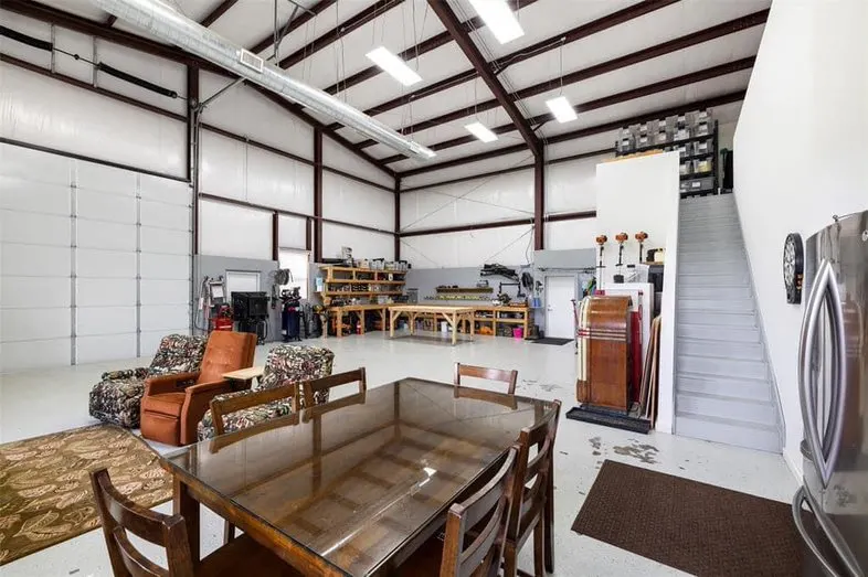 Garage space with dining and sitting area