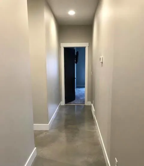 Hall with stained and sealed concrete floors