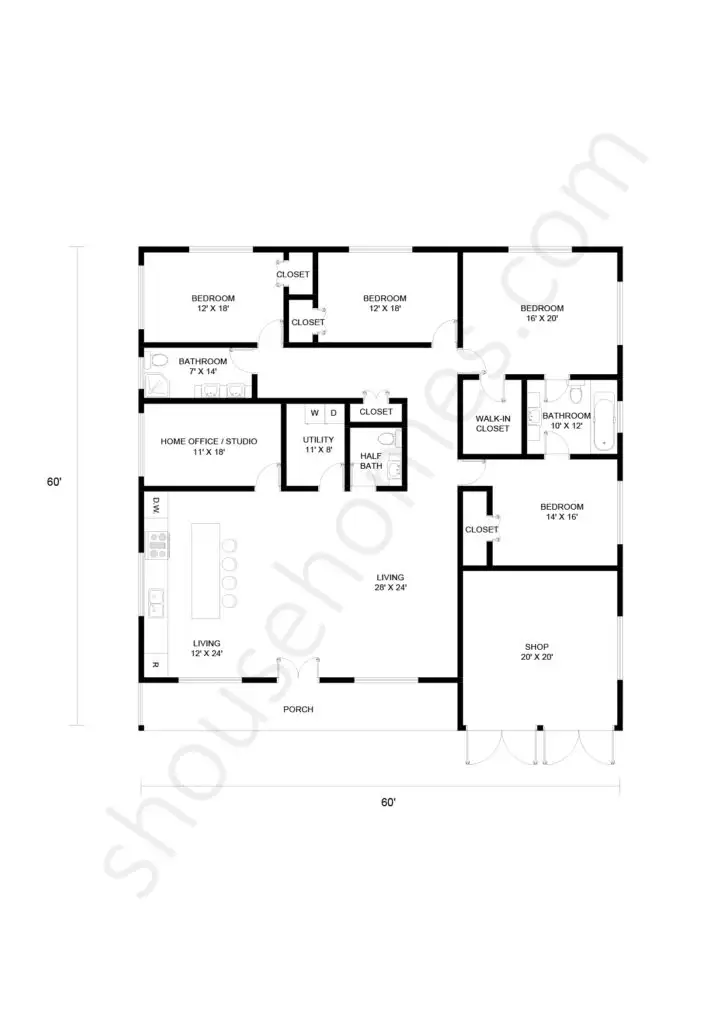 4 bedroom shop house floor plan