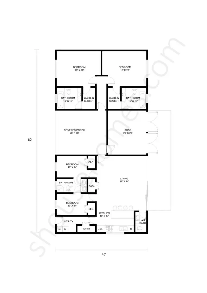 4 bedroom shop house floor plan