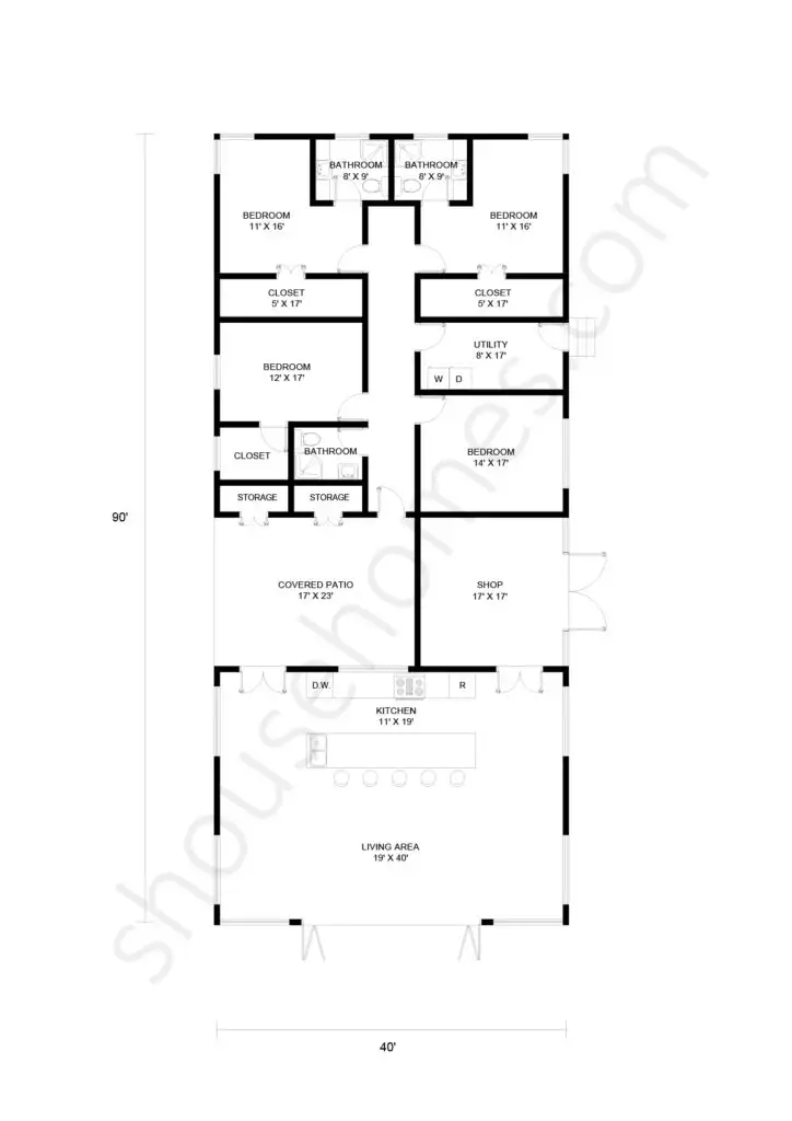 4 bedroom shop house floor plan