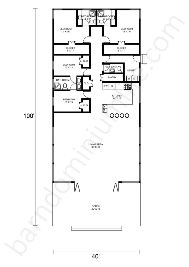 40x100 barndominium floor plan