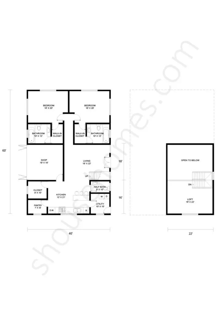 shouse with a loft floor plan