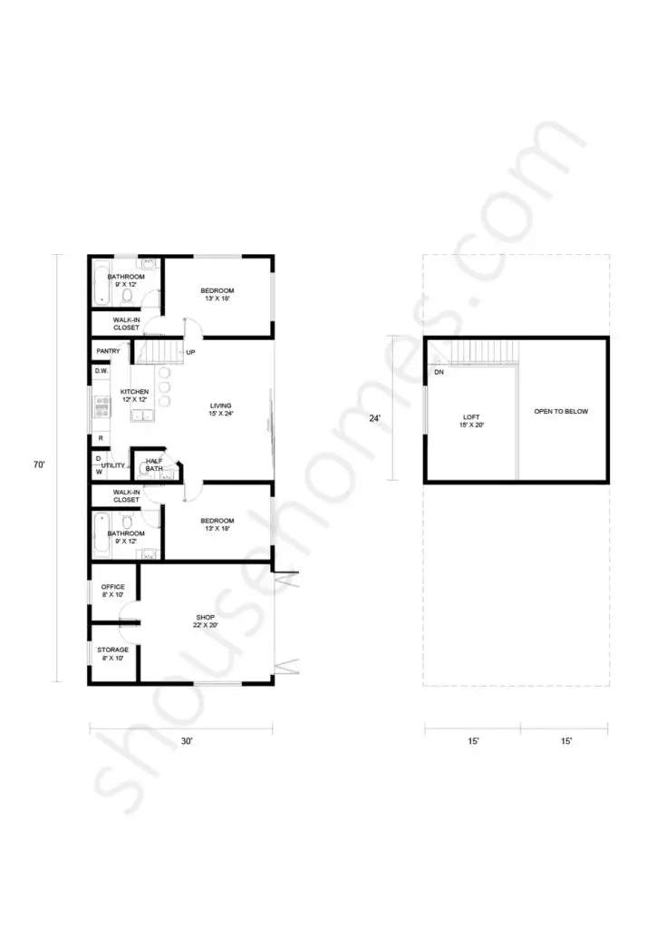 shouse with a loft floor plan