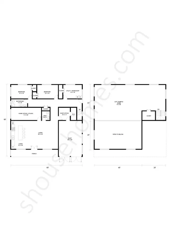 shouse with a loft floor plan