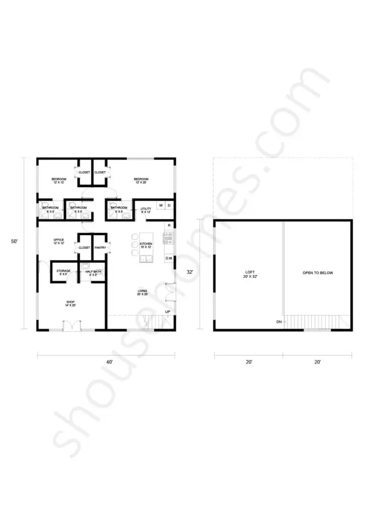 shouse with a loft floor plan