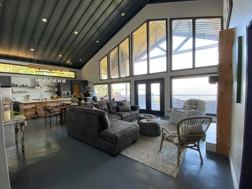 Hemphill Texas Barndominium living room and kitchen