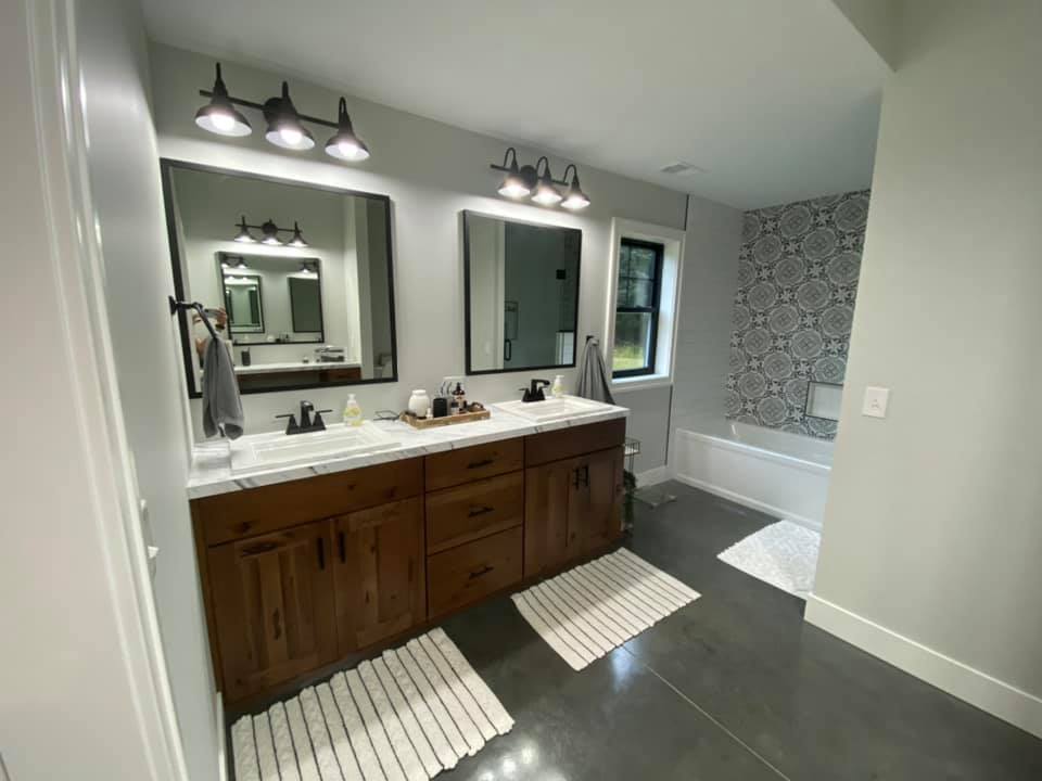 Master bathroom double sink and mirrors