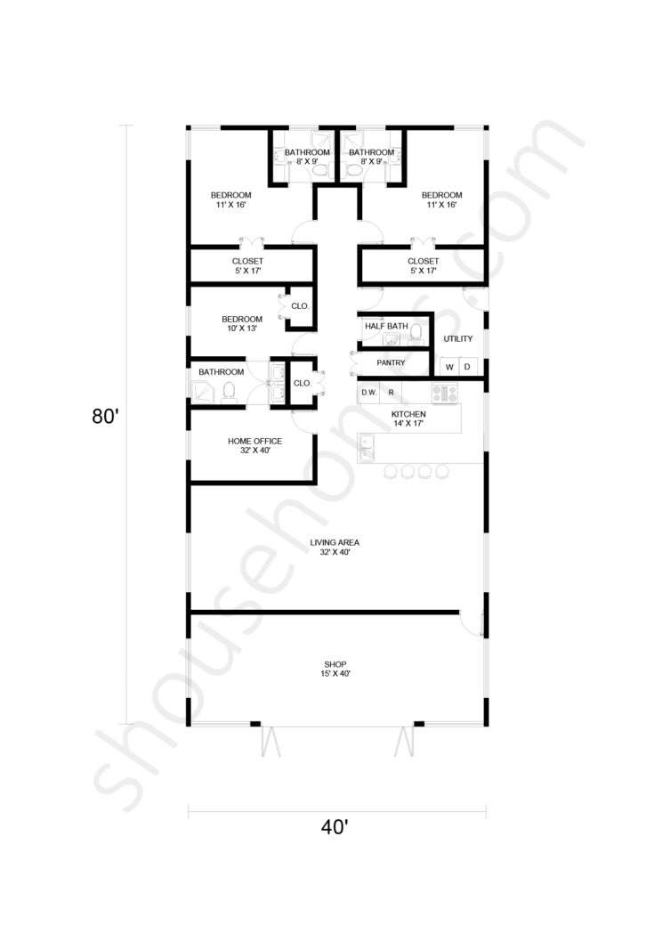 40x80 Shop House Plans