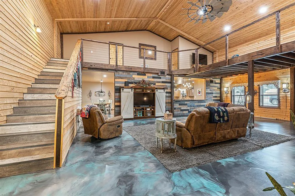 Interior of a spacious pole barn home in Alabama