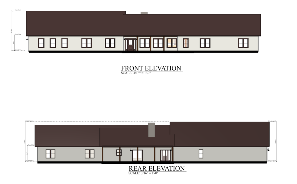 PL-62103 Willow Barndominium Front & Rear Elevation