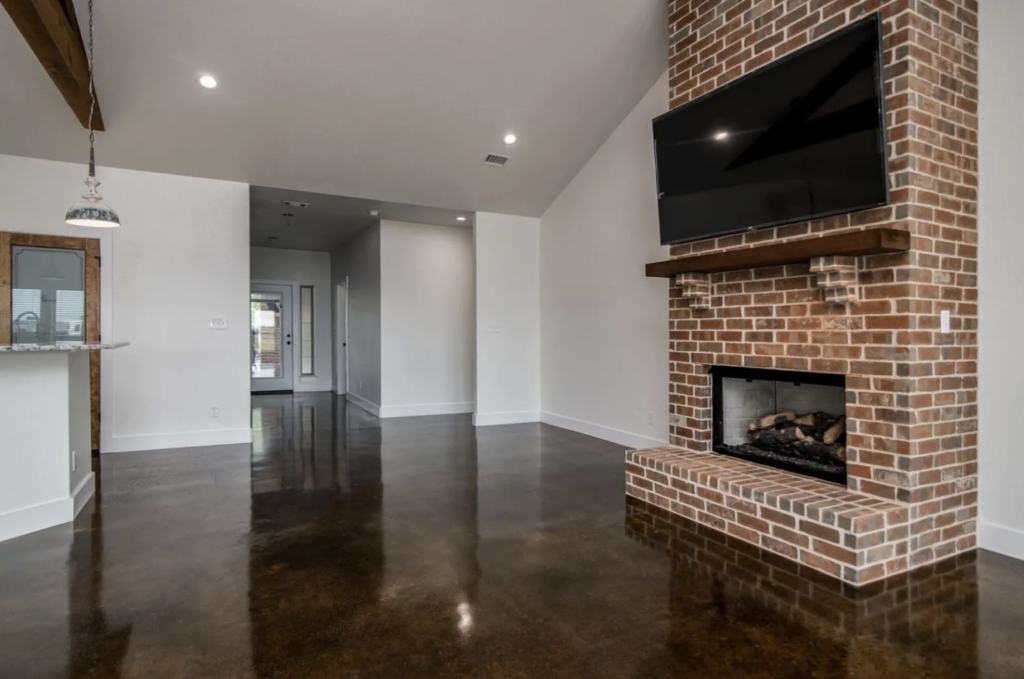 barndominium living room with fireplace