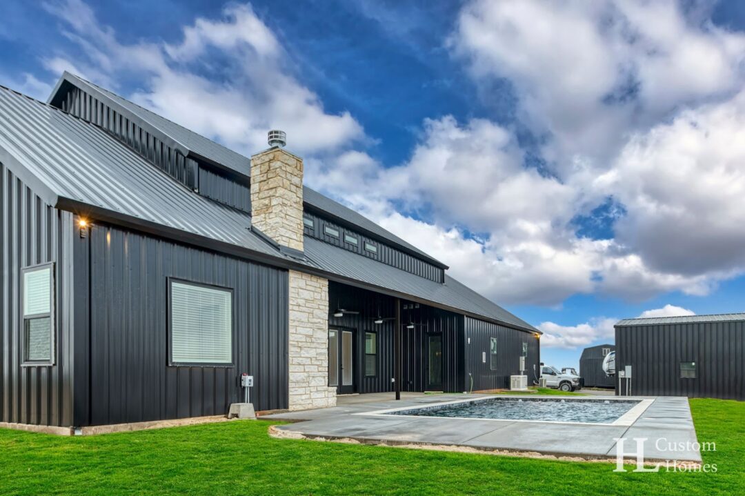 Modern Black 2-Story Texas Barndominium by HL Custom Homes (Decatur, TX)